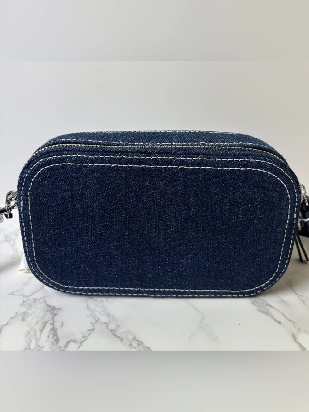 New Tory Burch Mini Miller Denim Crossbody Bag Blue Logo Jacquard Strap